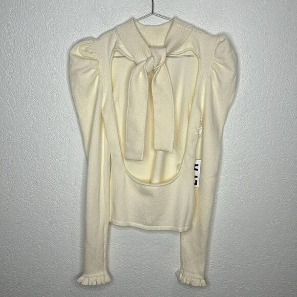NWT LPA Marie Sweater Open Back Puff Sleeves in Cream Revolve Small - Picture 6 of 11